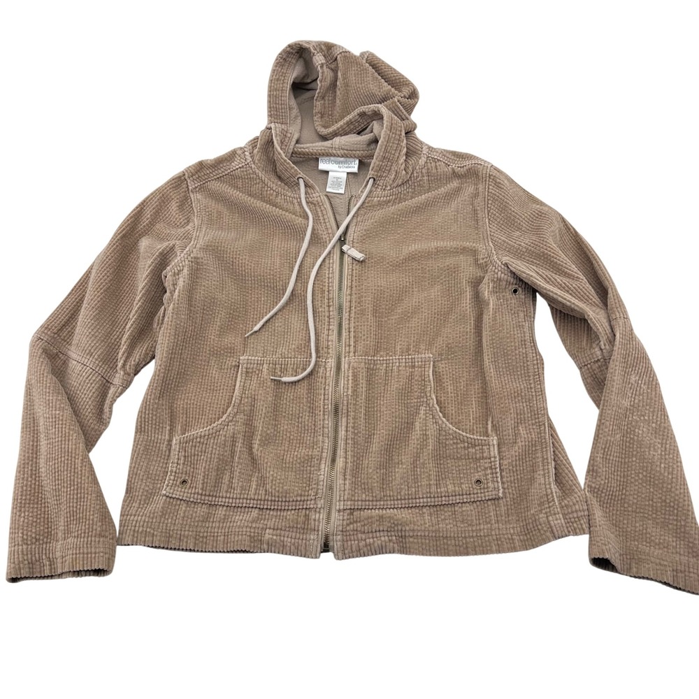 Real Comfort by Chadwick's Tan Corduroy Zip Up Hoodie Womens Medium 100%‎ Cotton